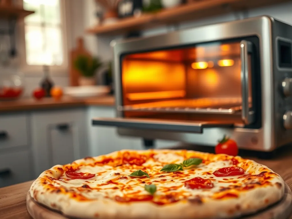 Domowa pizza z pieca na blacie w przytulnej kuchni, prezentacja efektu działania kompaktowego pieca do pizzy