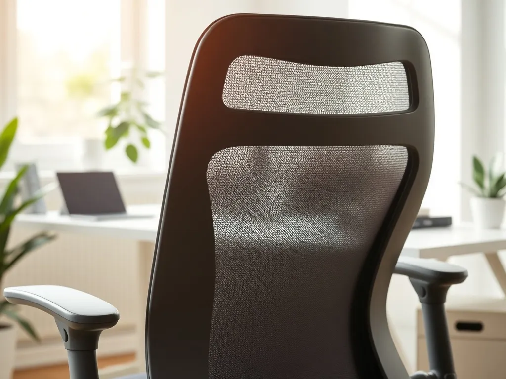 Nowoczesny ergonomiczny fotel biurowy z regulowanymi podłokietnikami w jasnym, minimalistycznym domowym biurze