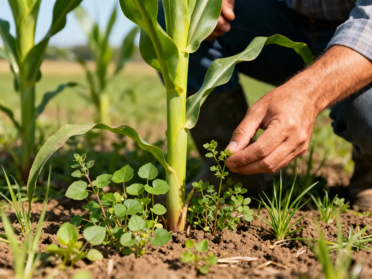 Ocena fazy wzrostu kukurydzy i młodych chwastów na plantacji